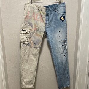 AKOO Two-Tone Graphic Cargo Jeans Size 42